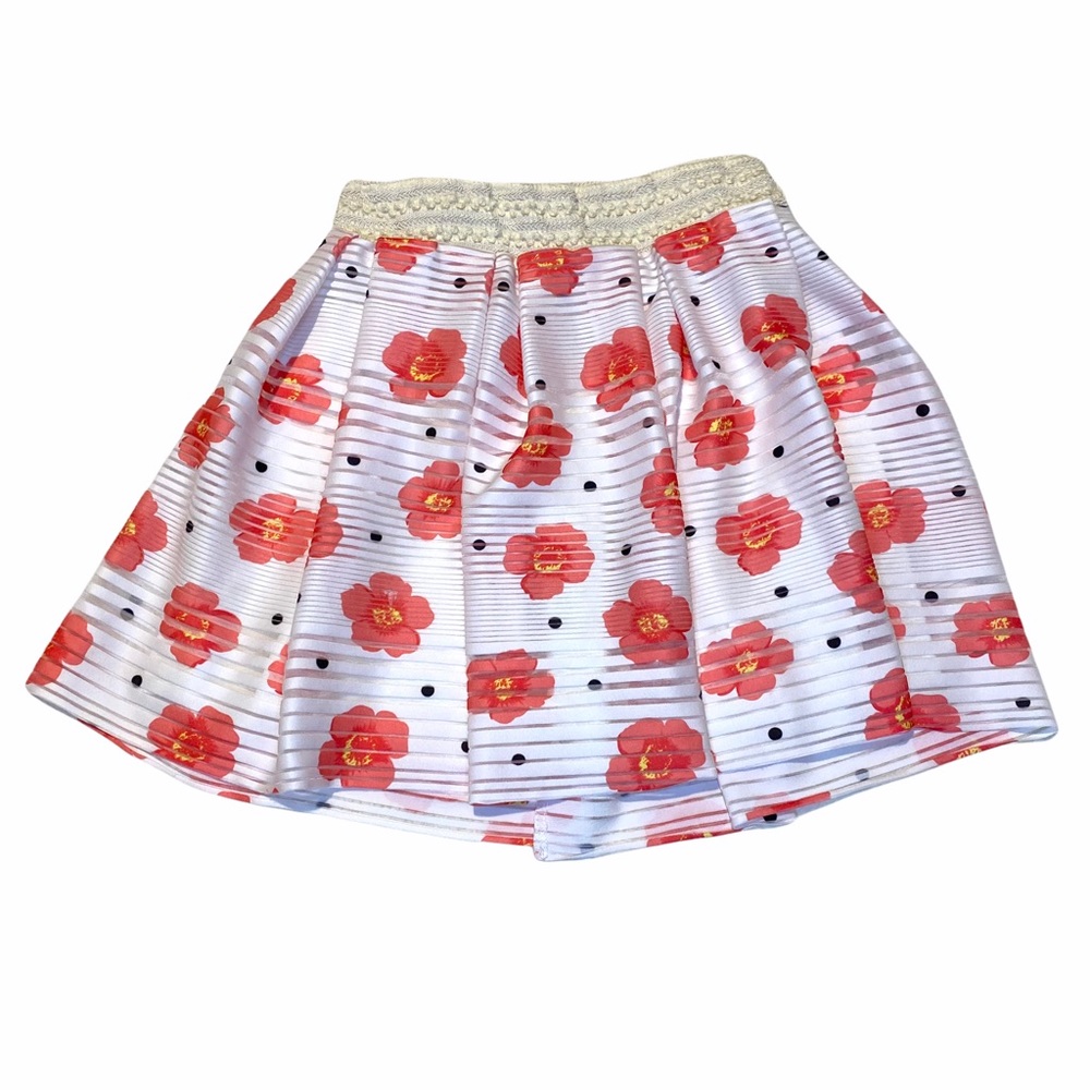 Emma & Elsa Girls Size 10-12 Pink Flower Floral White Striped Pleated Skirt